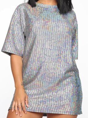 NWT Fashion Nova Making Memories Tshirt Dress Hologram -Size Medium